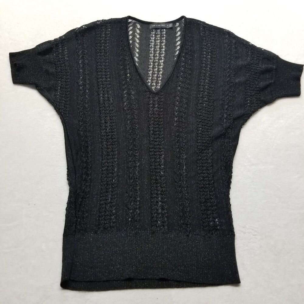 The Limited Black V-Neck Knit Short Sleeve Sweater